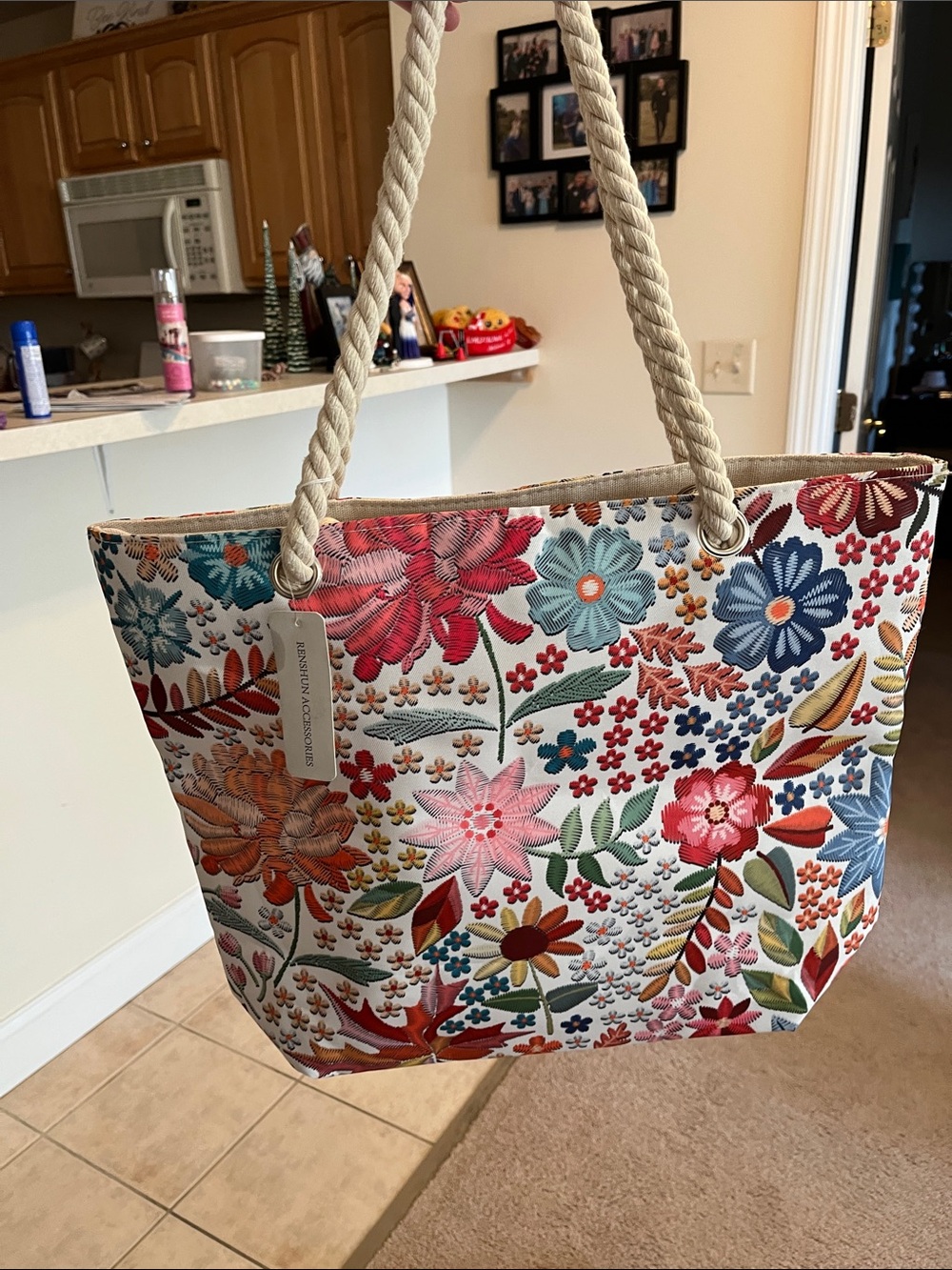Floral Canvas Rope-Handle Tote Bag — Multicolor
